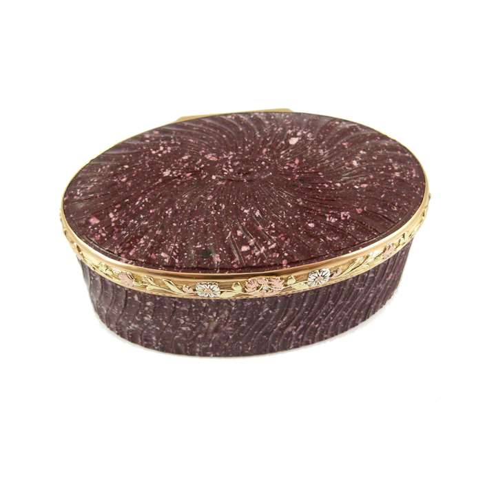 18th century gold mounted oval porphyry box